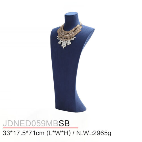 28 Inch jewelry mannequin tall necklace stand sapphire blue microfiber necklace bust stand window display dummy