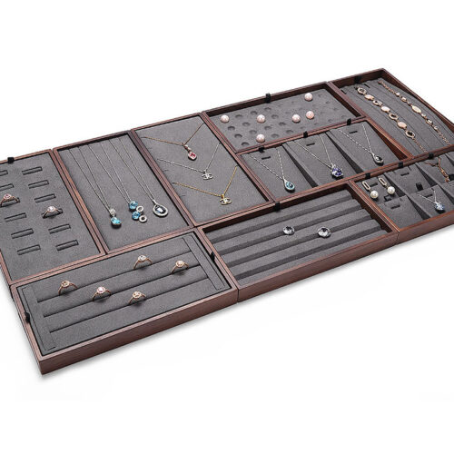 Stackable-Wooden-Jewelry-Tray-Dark-Gray-Microfiber-Fine-Jewelry-Organizer-For-Earrings-Rings-Pendants-Necklaces-Gem-Diamonds